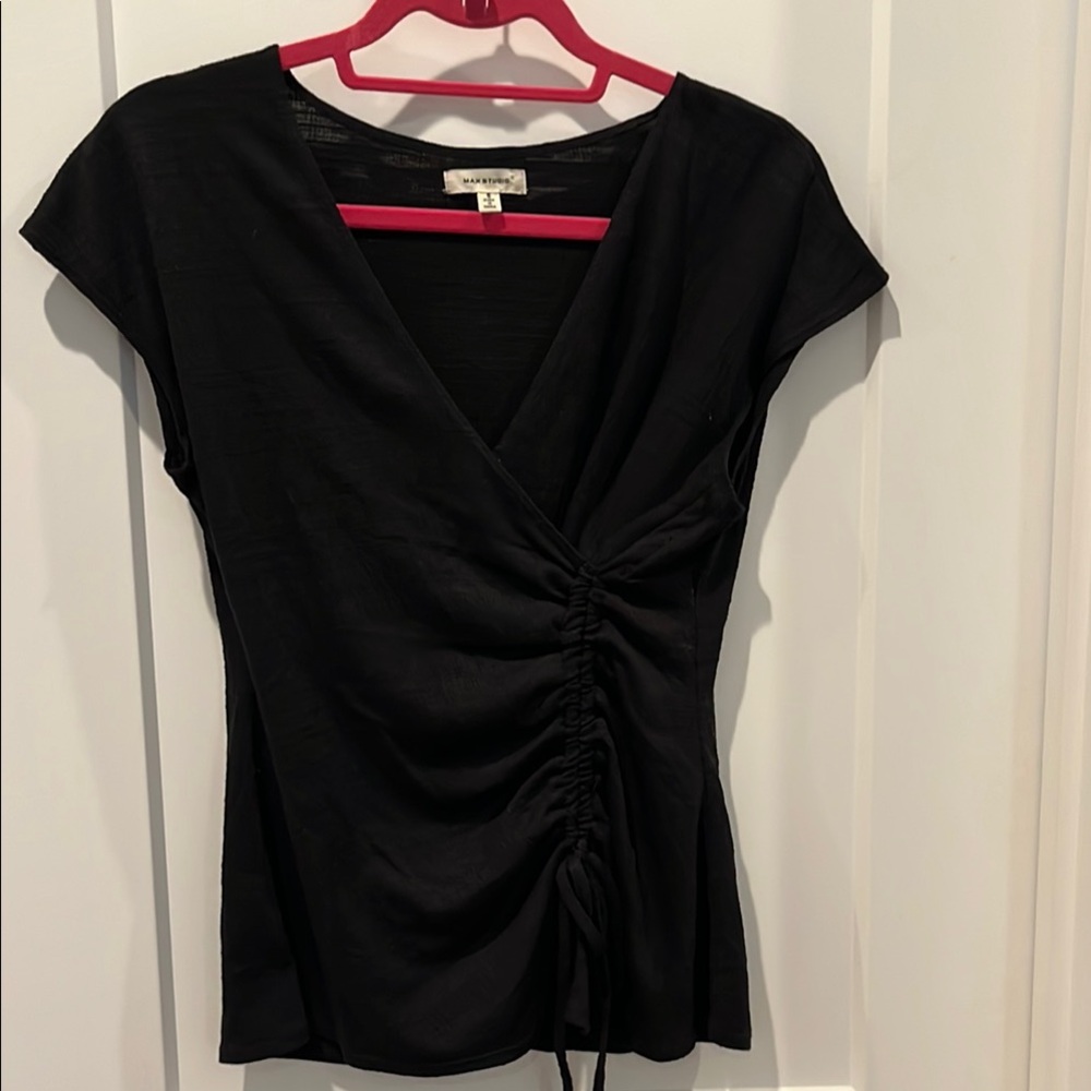 Max Studio Black Ruched Wrap Blouse
